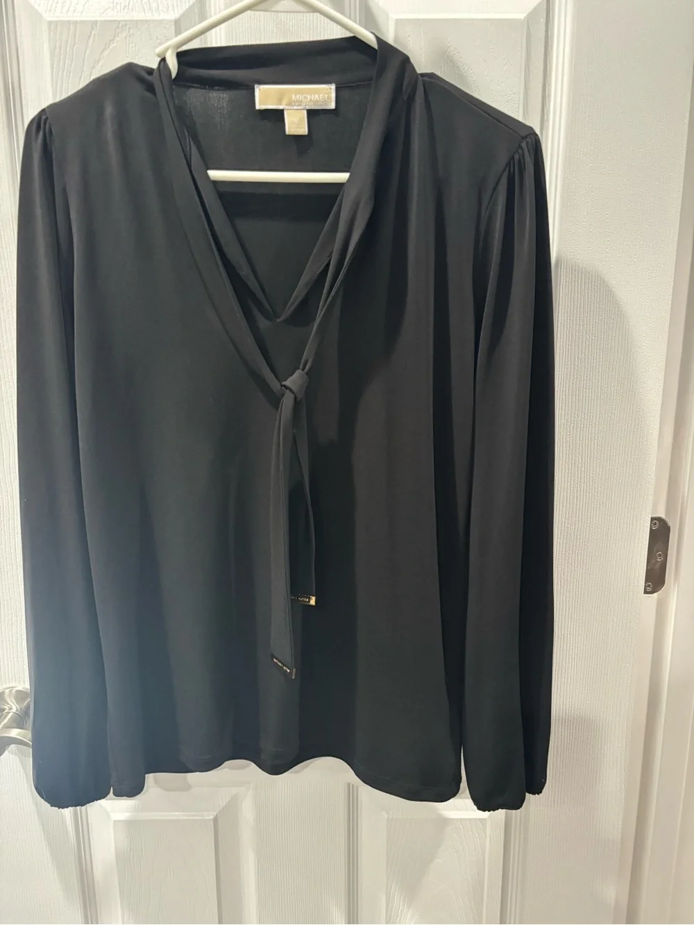 Michael Kors Black Tie-Neck Long Sleeve Blouse with Neck Scarf